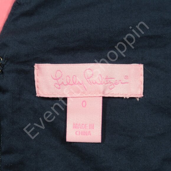 Lilly Pulitzer Dress Womens 0 Blue Shift Largo Gold Trim Sleeveless V Neck - Picture 5 of 7